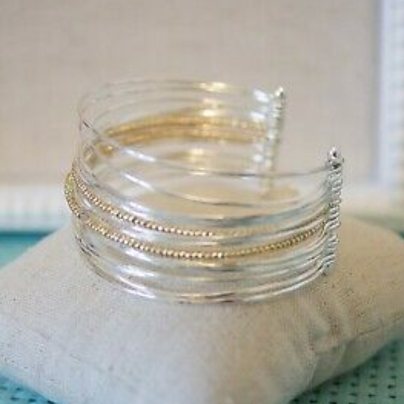 Stella & Dot | [SILVER] Multi Layer Mixed Metal Rhett Cuff Dainty Gold Bracelet - Picture 10 of 10